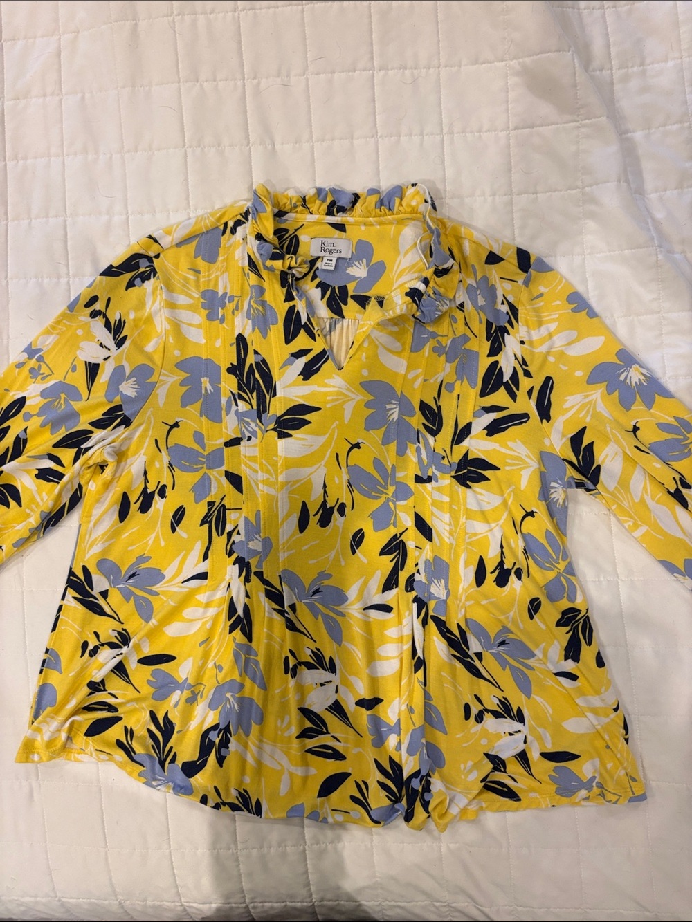 Kim Rogers Yellow Floral Ruffle-Collar Blouse
